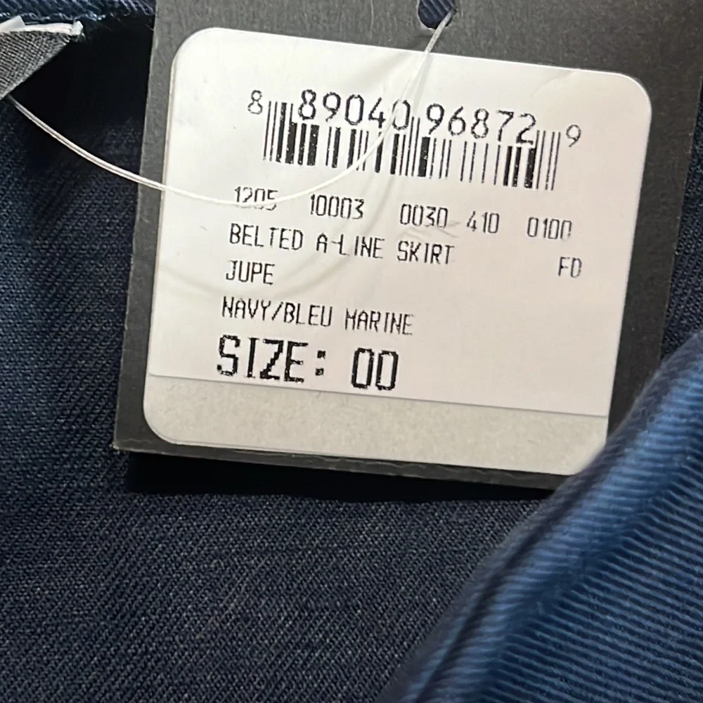 Club Monaco Navy Blue Belted A Line Midi Skirt Sz 00 NWT